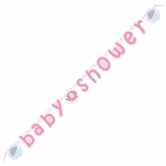 Afbeelding van Babyshower letterslinger olifant roze