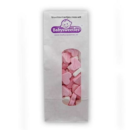 Afbeeldingen van Blokzak Vruchtenhartjes Roze/Wit (blanco blokzak)