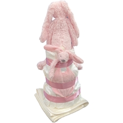 Afbeelding van Luiertaart konijn roze Deluxe met Naam