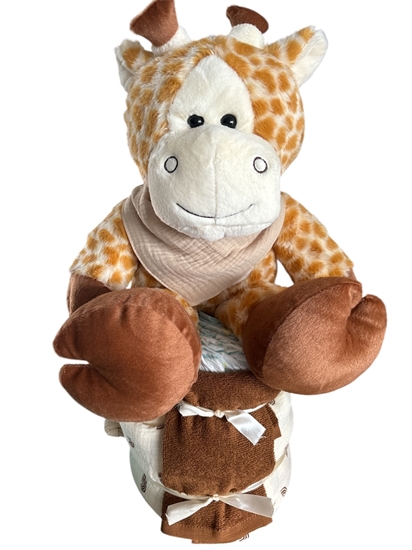 Afbeelding van Luxe luiertaart giraffe/bandana geborduurd met naam