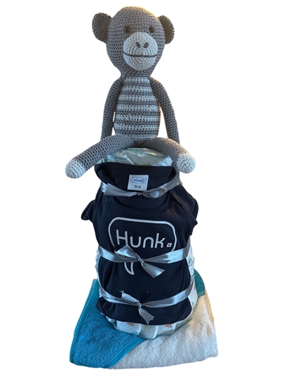 Afbeelding van Luiertaart – Aap Grijs/blauw Luxe Cadeauset