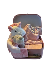 Afbeelding van Gevuld Kadokoffertje klein Unicorn tut – Liefdevol Babycadeau